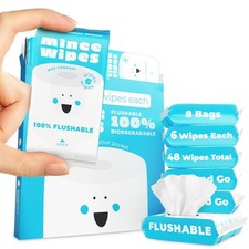 Impossibly Compact Travel Flushable Wipes with Natural 6 Count Pack of 8 