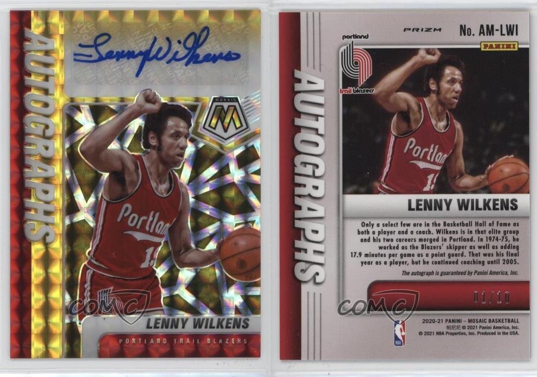 2020-21 Panini Mosaic Gold Prizm /10 Lenny Wilkens #AM-LWI Auto HOF