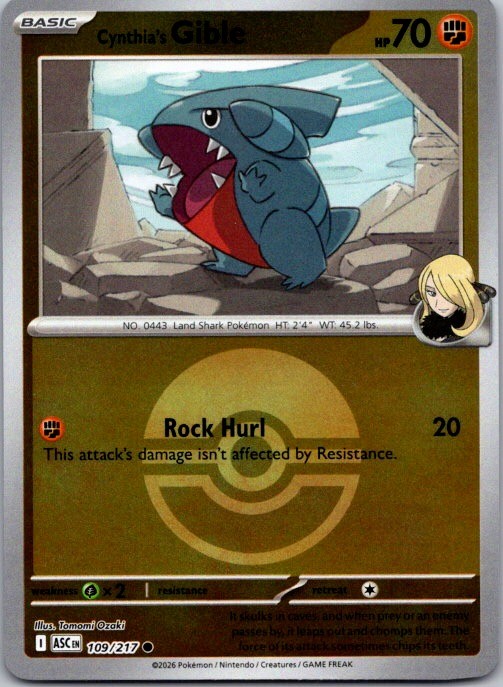 Cynthia's Gible (Poke Ball) 109/217 Ascended Heroes Pokemon Reverse Holo NM