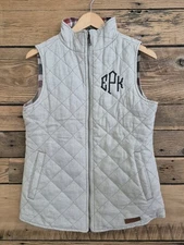 Marley Lilly Quilted Vest Women S Beige Full Zip Pockets Linen Cotton 