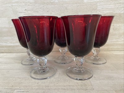 Ruby Glass Red Goblet Clear Stem 5 Cristal d'Arques Durand Casual Settings