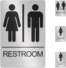 Unisex Bathroom Signs, Restroom Sign for Business - for Men and Women - 9" by 6"