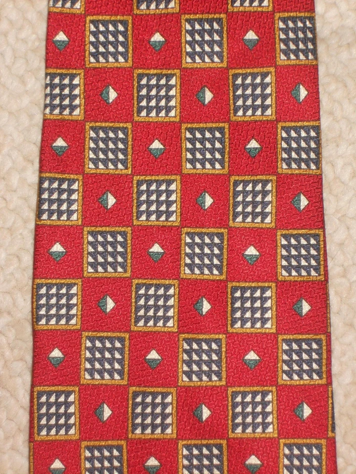 Corbata para hombre marca pizarra/pendleton-rojo/azul/blanco geométrica 100 % seda hecha a mano Italia Foto 2 de 3