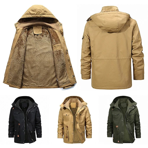 Abrigo parka forrado de lana para hombre con capucha cremallera invierno térmico cálido chaqueta militar Prendas para el torso - Imagen 3 de 20