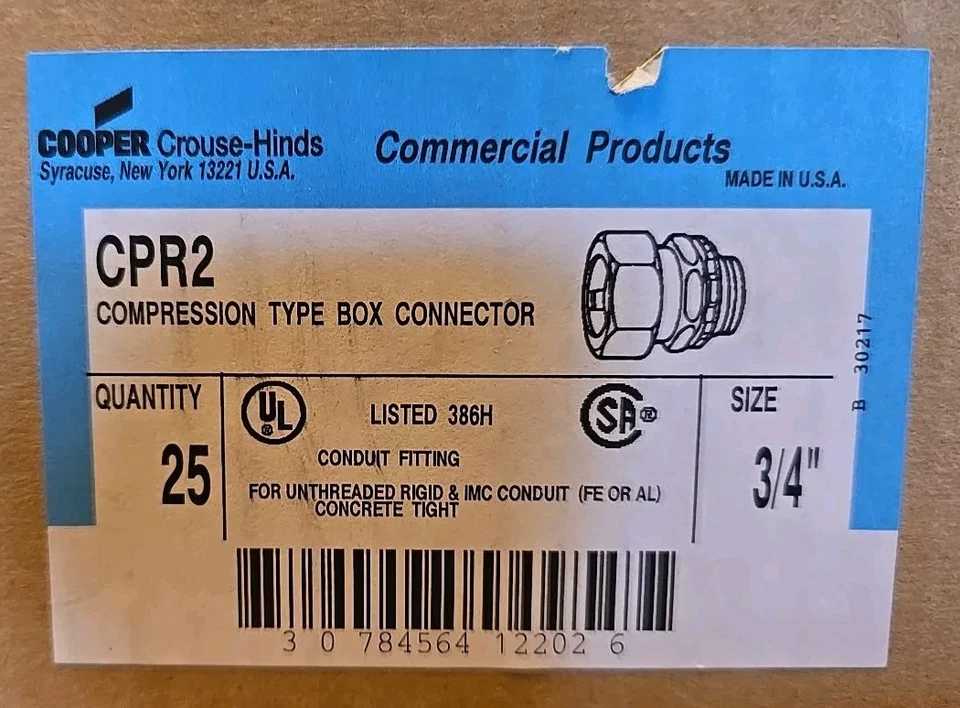(QTY 1 box of  25) Eaton Crouse-Hinds CPR2 , Rigid Connector Threadless, 3/4" - Image 2 of 3