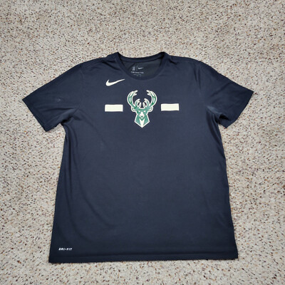 Milwaukee Bucks Shirt Mens XL Black Basketball NBA Nike Drifit Tee Swoosh A3*