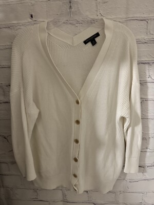 Banana Republic White Knit Cardigan Button Front V Front Back