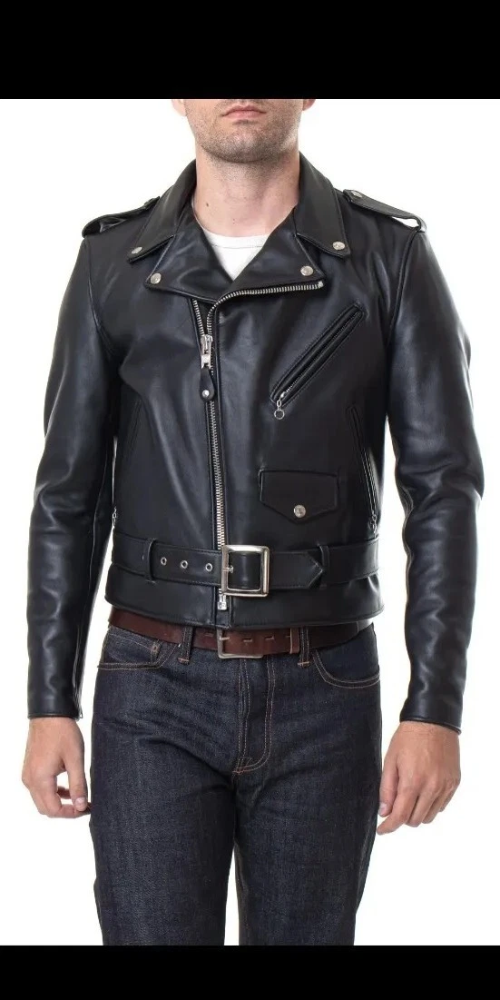 Men s New Black Schott Perfecto 618 Leather Biker Jacket Size 44 RRP approx 900