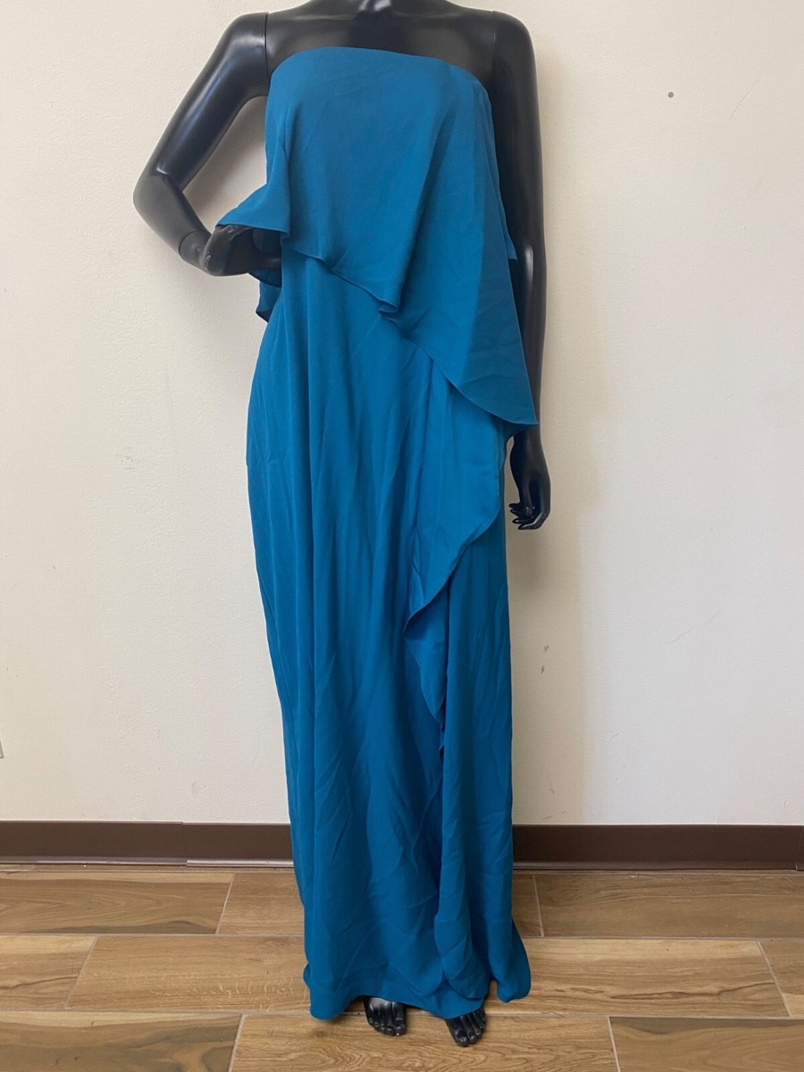 BCBGMAXAZRIA Women's Blue Strapless Cascade Ruffle Evening Dress Size 16 NWT
