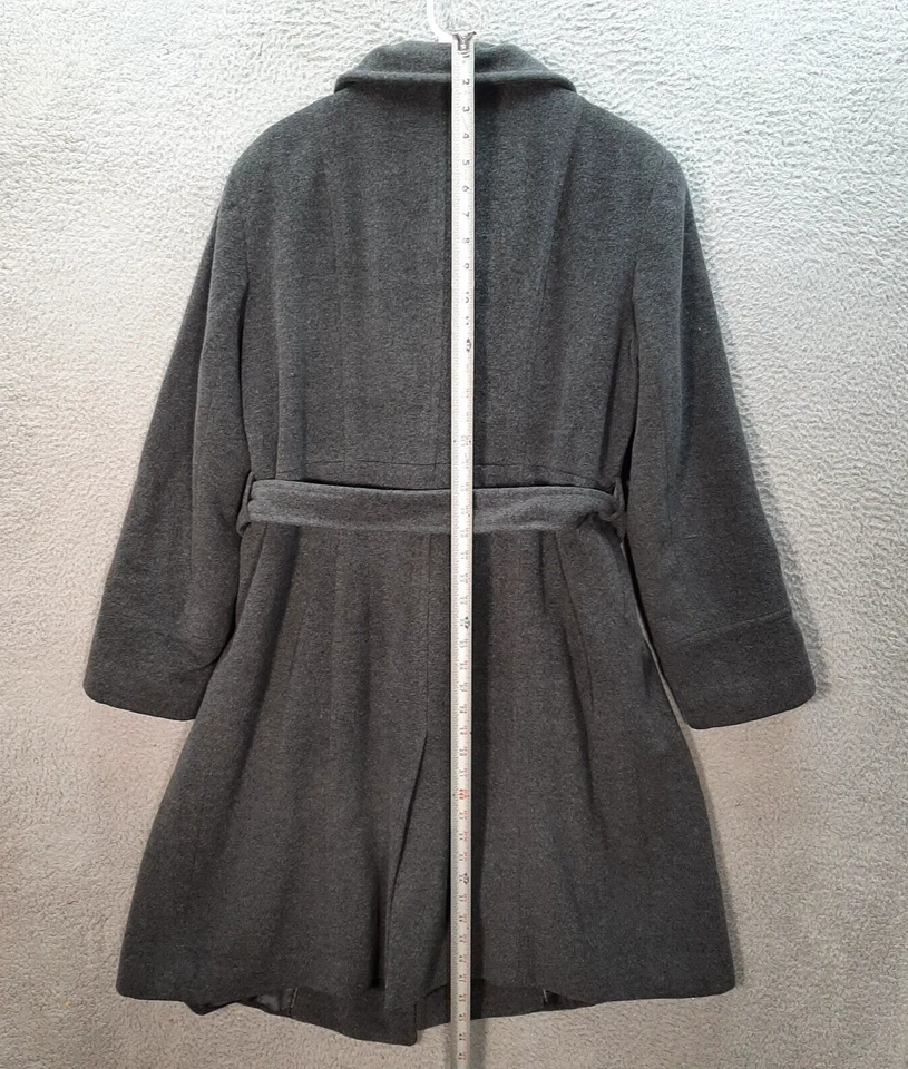 Jaqueta Ellen Tracy Feminina 16 Cinza Casaco de Ervilha Mistura de Lã Peito Duplo Gravata Frontal - Imagem 4 de 4