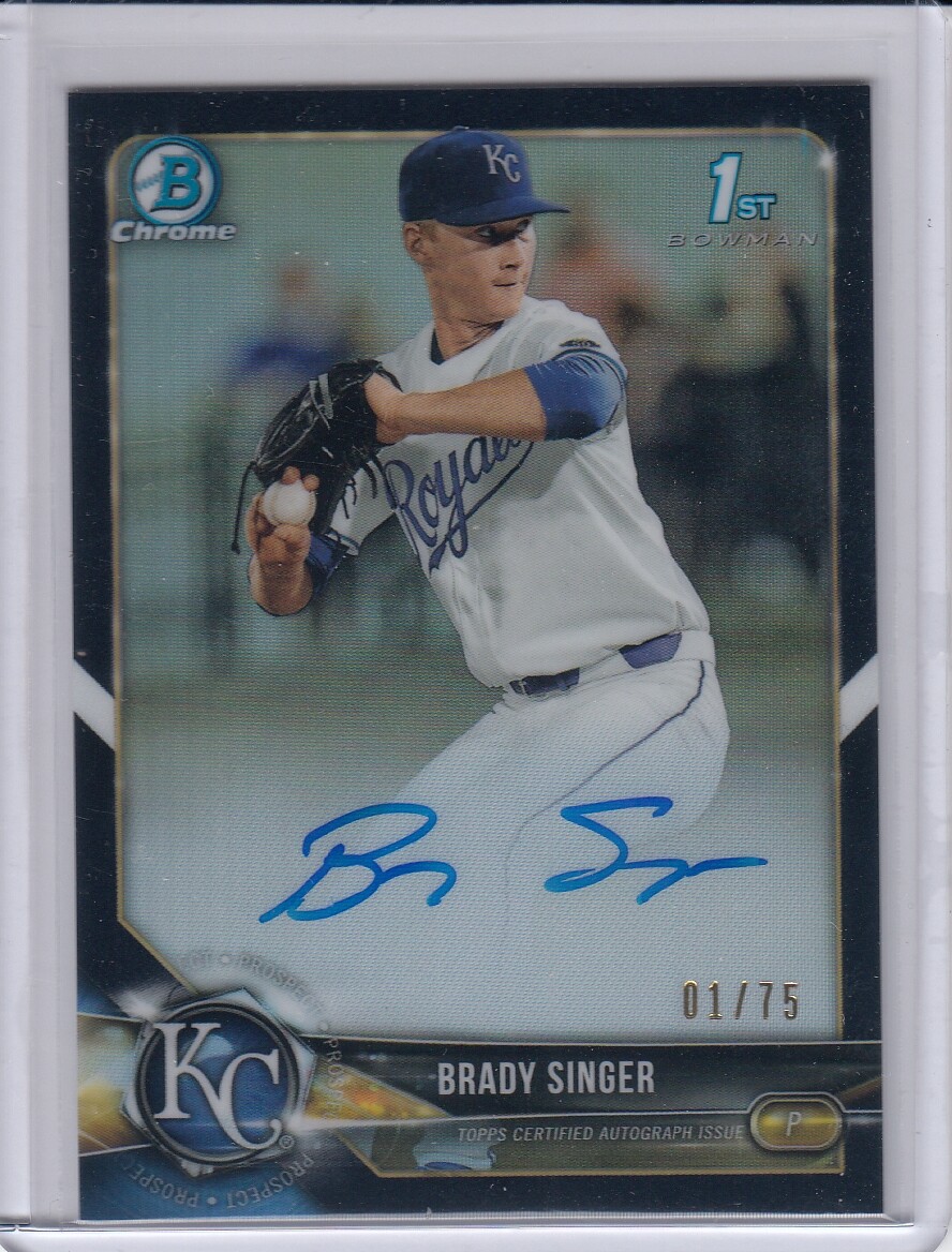 BRADY SINGER 2018 Bowman Chrome Draft Black Refractor AUTO #'d 1/75 Rookie Card