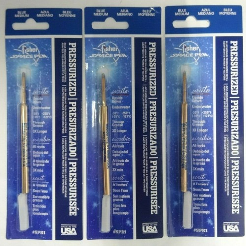 3 Fisher Bullet Space Pen Pressurized Ink Refills BLUE MEDIUM SPR1