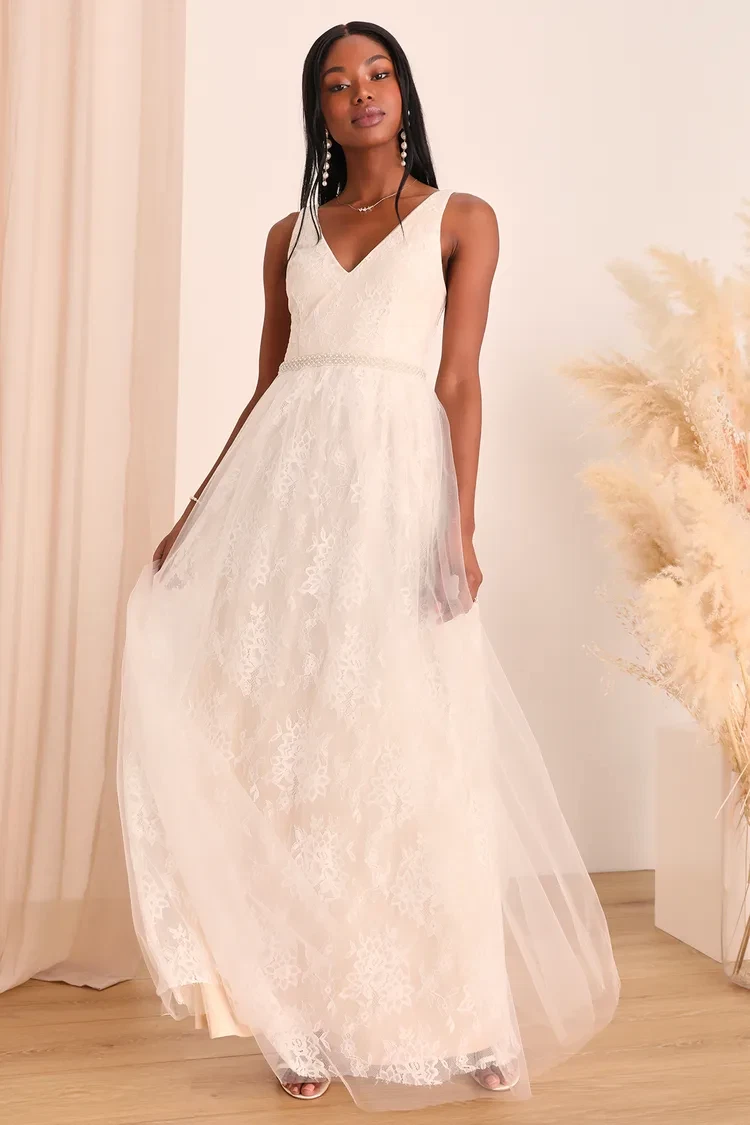 Sweet love ivory clearance lace beaded maxi dress