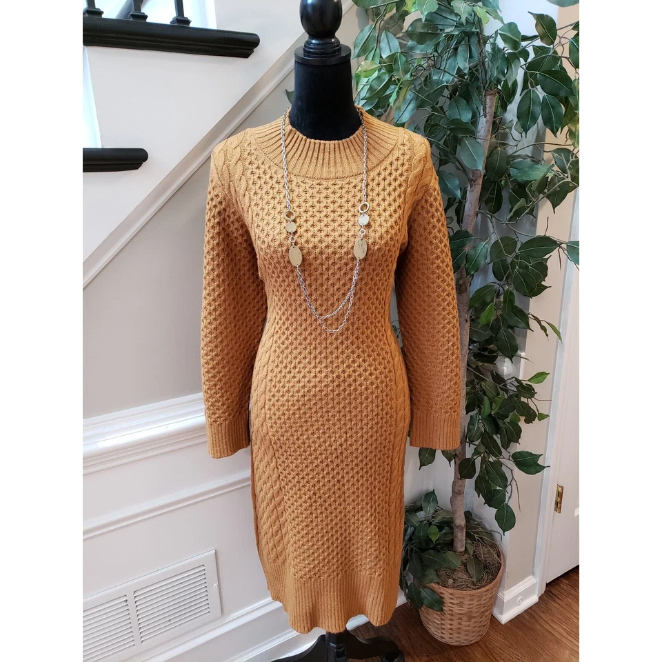 Vestido Suéter Sandra Darren Mujer XL Marrón Acrílico Texturizado Tejido con Cable Cuello Redondo Foto 2 de 4