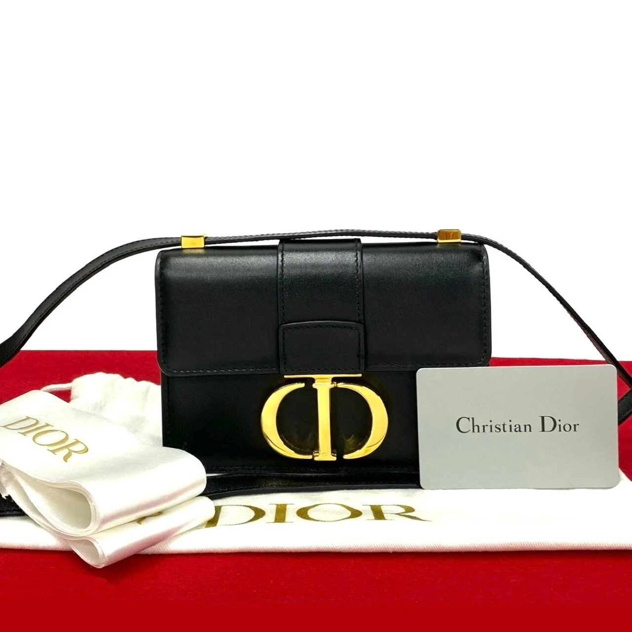 Sac bandoulière Christian Dior Montaigne logo CD métal cuir de veau noir 28878