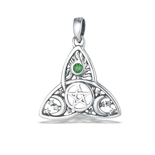 UNDERCOVER Ciondolo Dea PENTACOLO TRIQUETRA LUNA Argento Sterling 925 Celtico Celeste 18"