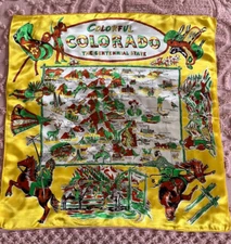 Vintage Colorado State Souvenir Scarf. Beautiful Yellow/Gold color