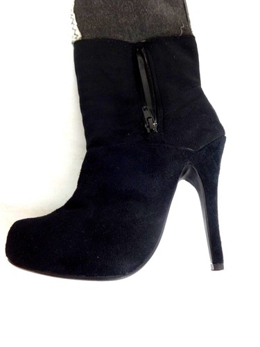 GLAZE WOMENS TALL BLACK SUEDED FABRIC SIDE ZIP BOOTS SIZE 6 M SUPER CUTE - Picture 4 of 5