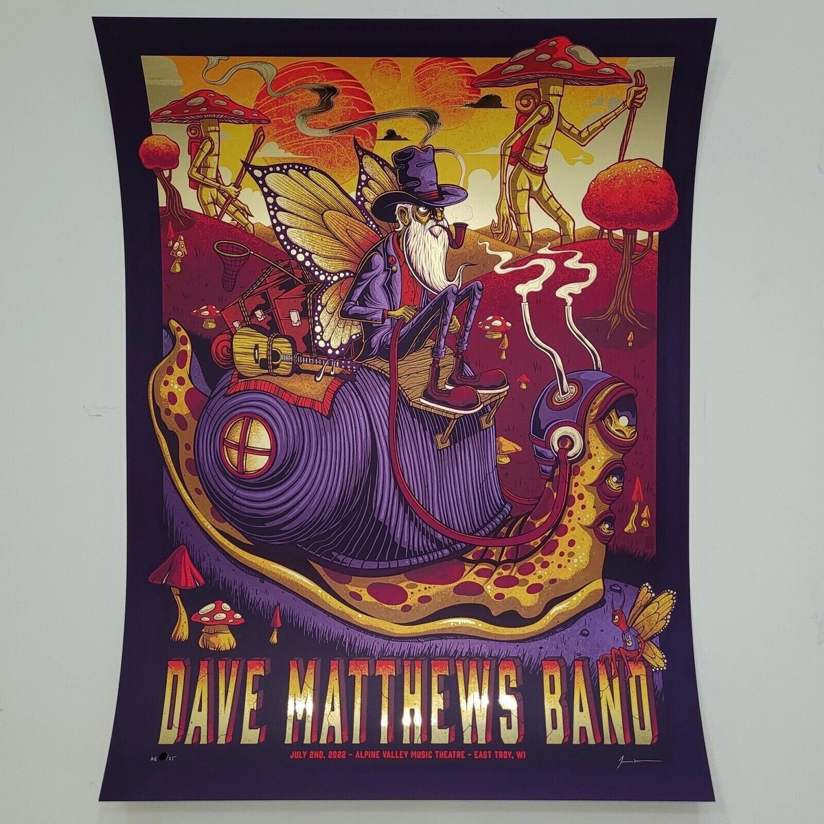 Dave Matthews Band Poster Alpine Valley Music Theatre 7/2/22 Gold
