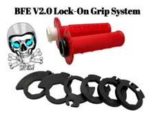 BFE V2.0 7/8" Lock-On MX Dual Sport Motorcycle Handlebar Grips RED Grip System