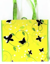 Reusable Bag Yellow Tote With Butterflies Earth Friendly Shopping Bag