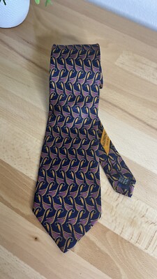 VALENTINO Cravatte Men's 100% Silk Neck Tie Multi Color Art Deco Hand Made Italy
