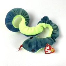 Vintage Beanie Baby Ty Snake Hissy 1997 Florescent Green Teal Blue