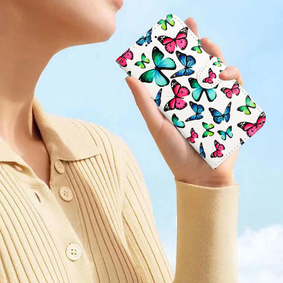 Butterfly Flower Cat Wolf Wallet Phone Case For Motorola G62 G50 G10 E22 E20 E30 - Image 3 of 4