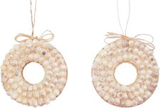 Nautical Shell Wreath Ornament Set of 2 Coastal Beach Christmas Tree Decor 3.5"