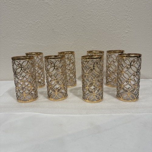 Vintage Imperial Glass Highball Sortijas De Oro 22K Golden Partition 8 Glasses - Picture 2 of 19