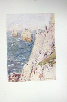 Original alter antiker Druck Farbe Kreideweiß Klippen England Sea Cooper 20.