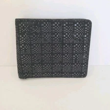 Inden-Ya Mens Bifold Wallet Black Leather Card Bill Coin Holder Compact Glam 