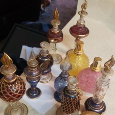 Decorative Glass Perfume Bottles with Ornate Gold Accents, Collection Lot