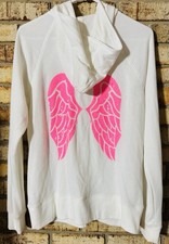 Victoria's Secret White Pink Women's L Full Zip Hoodie Angel Wings