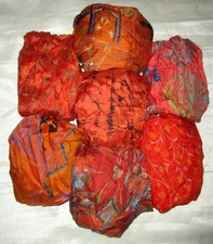 CA LOT PURE SILK Vintage Sari REMNANT Fabric 7 Pcs 1 ft Orange Cushion ABCUI