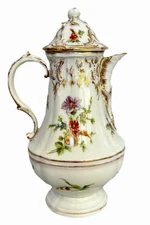 Antique KPM Chocolate Pot Gilt Hand Painted 19thC Rococo Single Serving 6”H