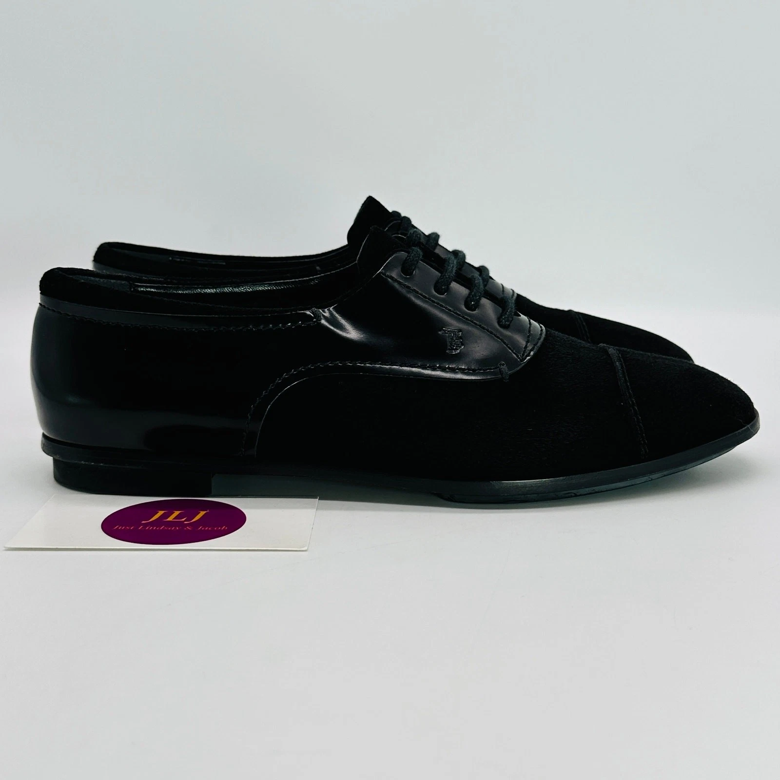 TOD’S Scarpe Oxford stringate Tod's donna nere scamosciate vernice taglia 37 EU 7 US