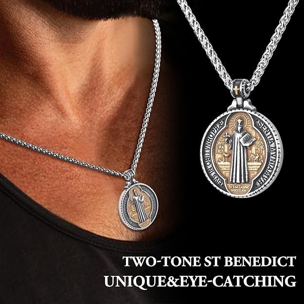 925 Silver Saint Benedict Medal Pendant Necklace: Double Sided