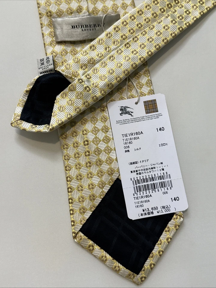 NUEVA Corbata Burberry Amarilla Hombre 100% Seda Auténtica Italia 3.5" 0350511 Foto 4 de 4