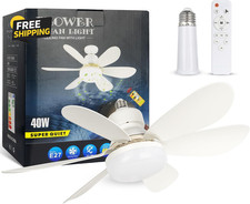 20.5" Socket Fan Light LED Ceiling Fan with Remote Dimmable Screw In Light