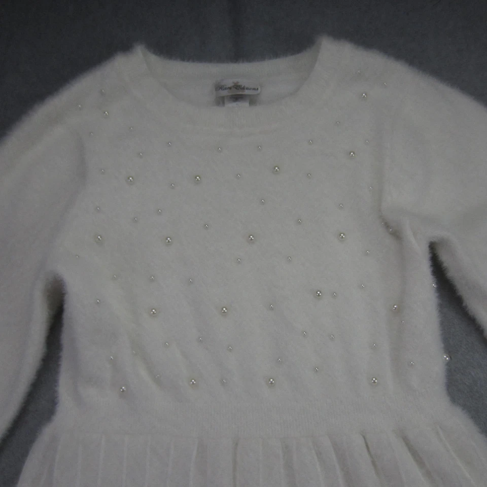 Vestido suéter edições raras meninas grandes 16 branco imitação pérola enfeitada difuso - Imagem 2 de 4