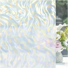 Stained Glass Window Privacy Film with Ripple Texture, Static Cling Rainbow D...