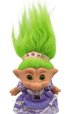 Vintage Green Hair Treasure Troll Doll Princess Queen Good Luck Bingo 5"