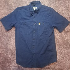 Carhartt Mens Button Down Work Shirt Medium Blue