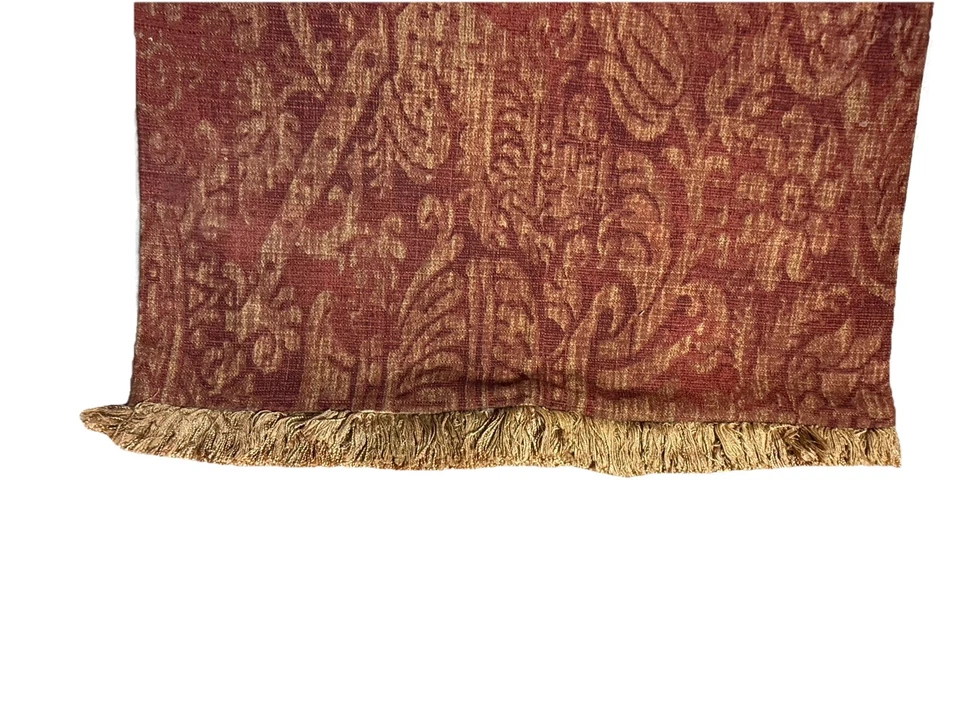 Red & Tan Custom Made Luxury Table Runner Damask Print Fringe Trim Dining Decor - Image 4 of 4