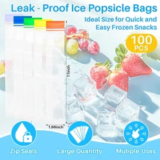 100PCS  Disposable Popsicles Molds Bags - Freezer Ice Pop Bags Sealable For H...