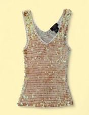 Vintage Gold Crochet Sequin V Neck Tank Top Sz M