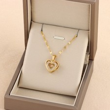Double-layer Love Necklace With Rhinestones Titanium Steel Pendant Fashion Jewel