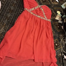 Vintage GB Size M Coral Rhinestone Embellished Cocktail/Party/Prom High/Low Dres