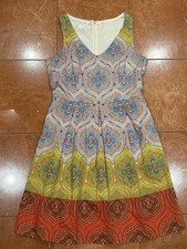 LONDON TIMES MANDALA FLORAL PAISLEY PLEATED DRESS 8 PETITE PAISLEY GEOMETRIC LN